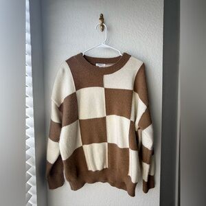 ANNIEWEAR TAN CHECKERED OVERSIZED SWEATER SIZE SMALL EUC SIZE S